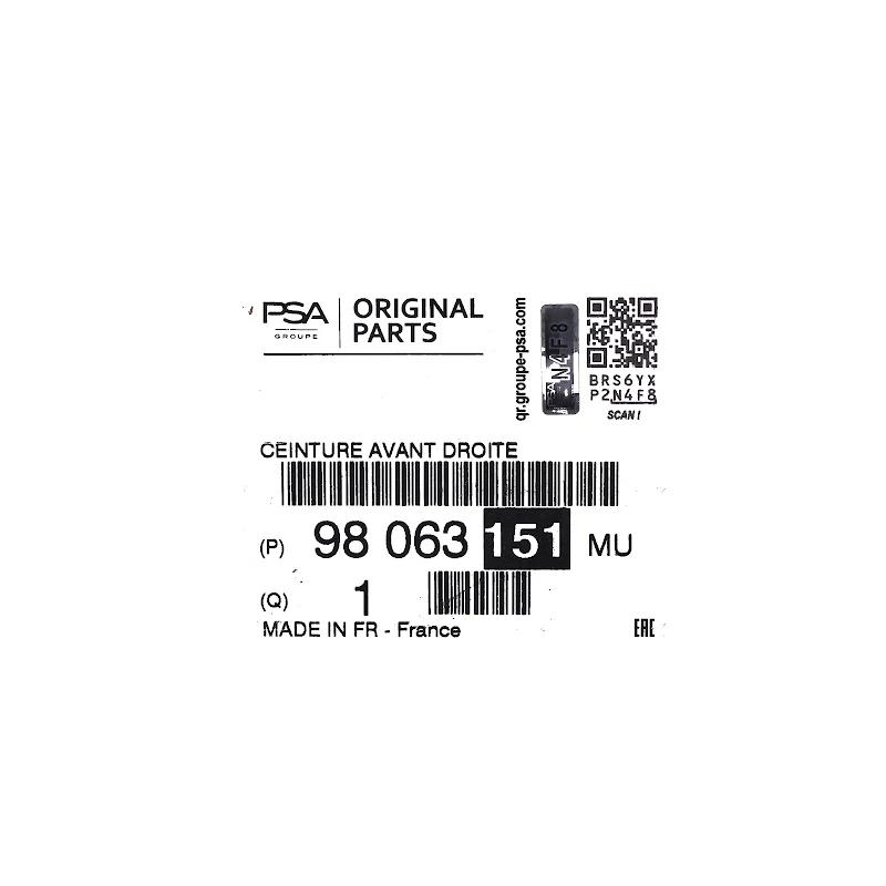Front PSA - SAFETY BELT RH - 98063151MU
