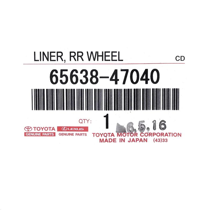 Front TOYOTA - 6563847040 - LINER, RR WHEEL