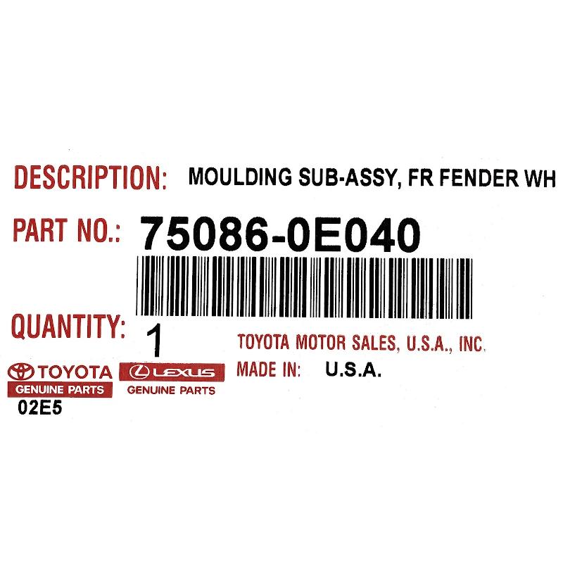 Front TOYOTA - MOULDING SUB-ASSY - 750860E040