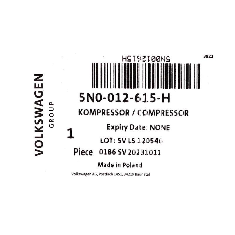 Front VAG - 5N0012615H - KOMPRESSOR