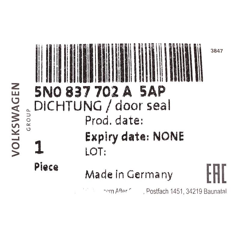 Front VAG - DOOR SEAL - 5N0837702A5AP