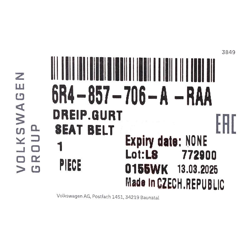 Front VAG - THREE-POINT SEAT BELT - 6R4857706ARAA