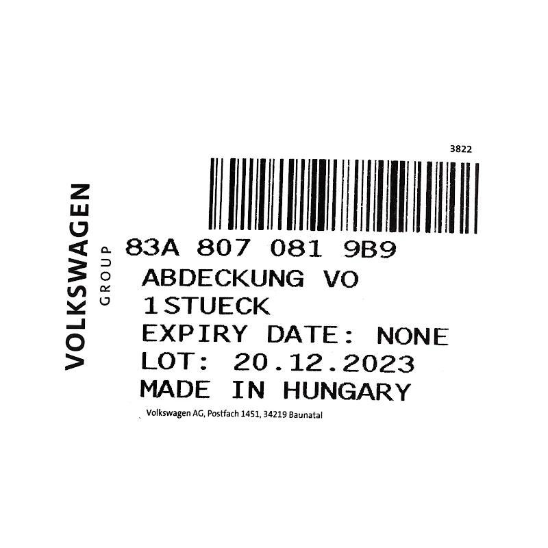 Front VAG - BEKLEDING - 83A8070819B9