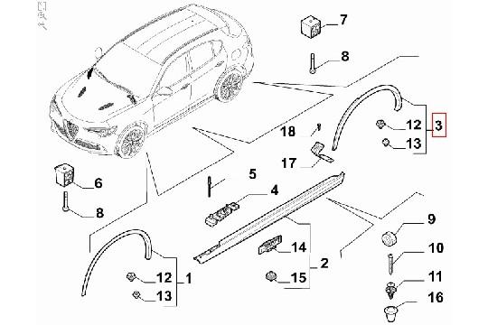 FIAT GROUP - ALFA ROMEO STELVIO/ GEEN QV, SIERLIJST WIELKAST RECHTSACHTER ORIGINEEL - 50549702