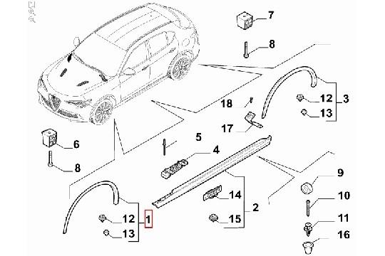 undefined FIAT GROUP - ALFA ROMEO STELVIO/ GEEN QV, SIERLIJST WIELKAST LINKSVOOR BESTUURDERSZIJDE ORIGINEEL - 50551509 