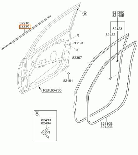 KIA - BUITENSTE RAAMGELEIDER RUBBER VOORDEUR RECHTS - 822201P000